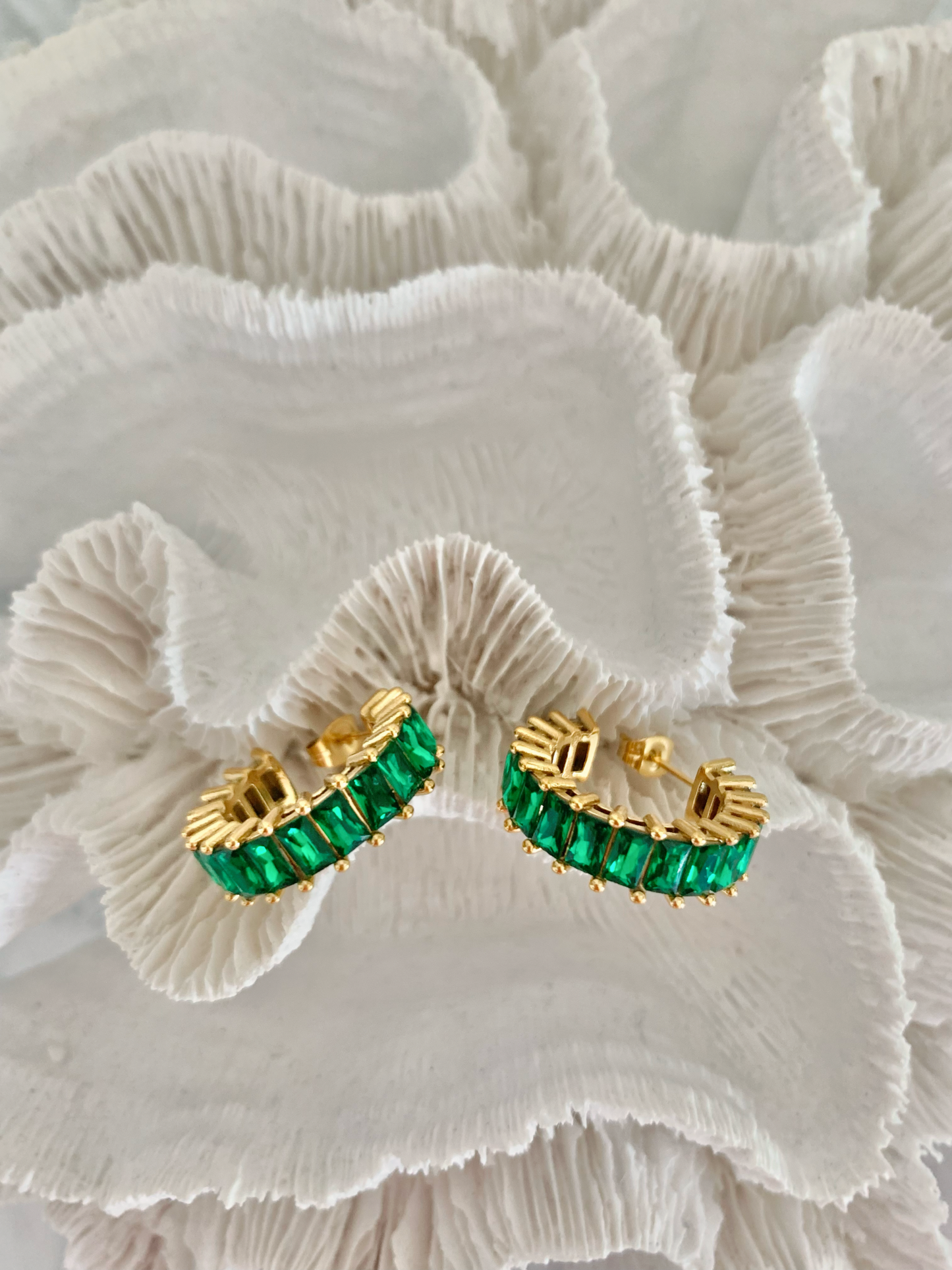 GREEN CRYSTAL BAGUETTE EARRINGS
