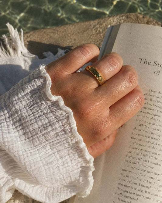 Gold Cleopatra inspired ring, waterproof jewellery