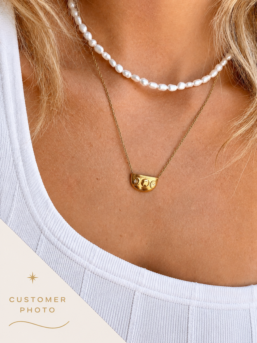 Freshwater pearl choker necklace with gold finish customer photo