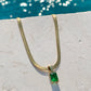 GREEN CRYSTAL HERRINGBONE CHAIN NECKLACE
