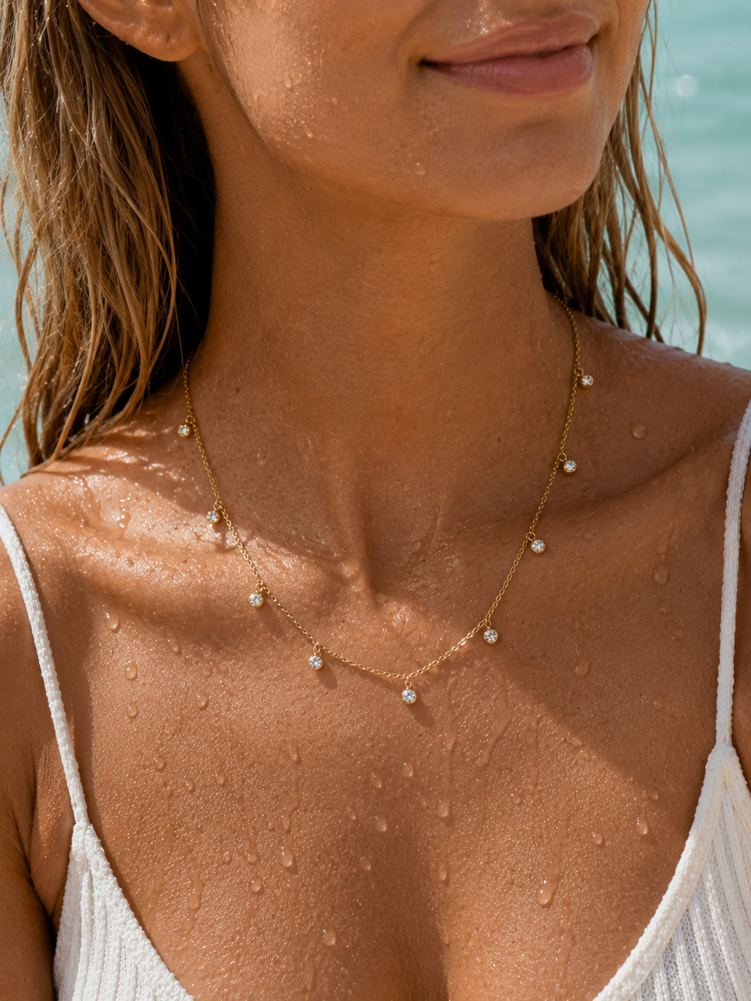 Layered waterproof gold necklace for women