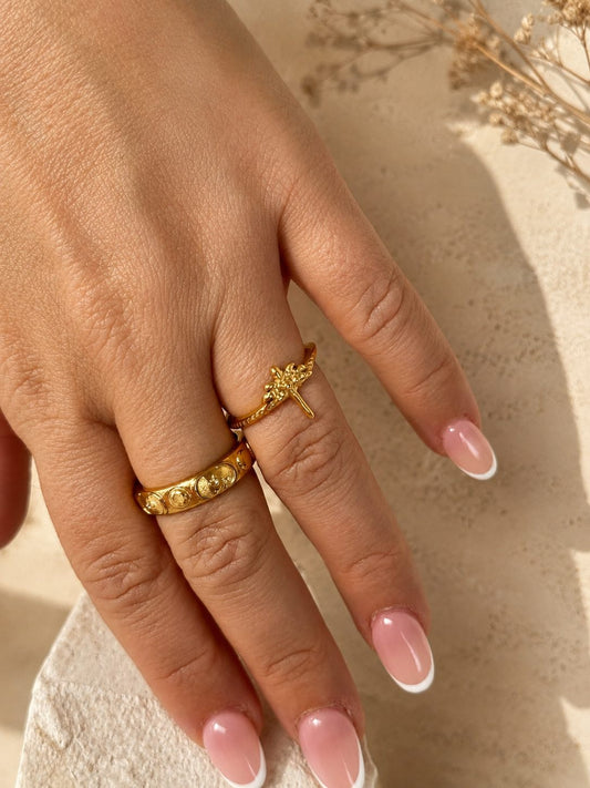 Gold palm tree ring, waterproof jewellery elegant design 