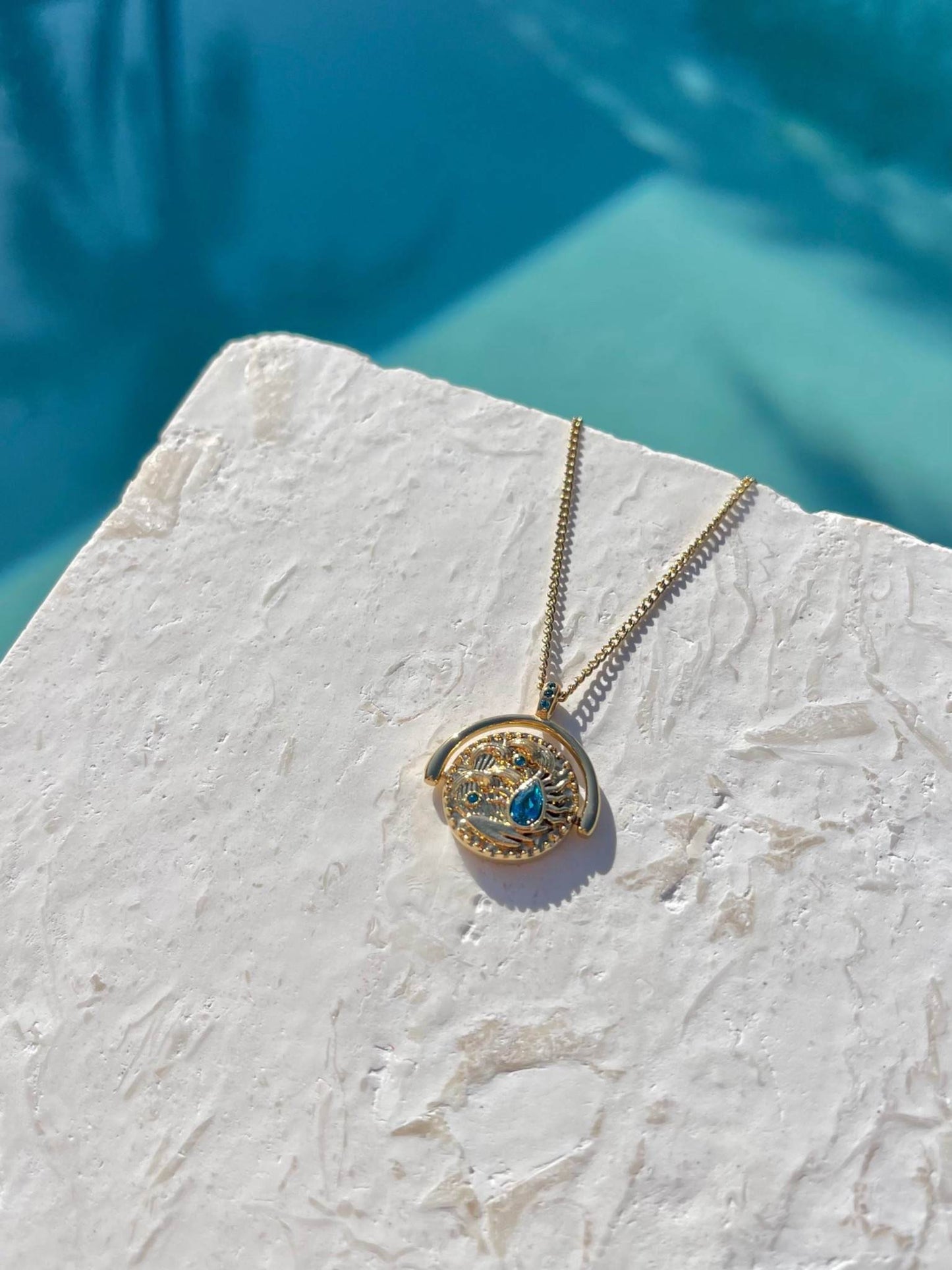Gold necklace with a seaside inspired pendant, Gemstone Turquoise