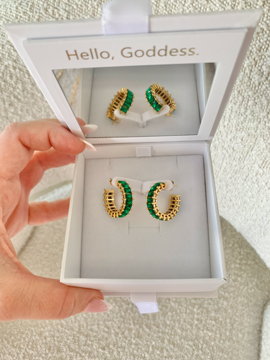 GREEN CRYSTAL BAGUETTE EARRINGS